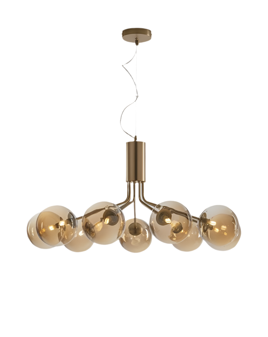 Sospensione 9 luci in metallo con sfere in vetro soffiato champagne o fumè 9XG9 non incl. MIELE Sospensione 9 luci in metallo con sfere in vetro soffiato champagne o fumè 9XG9 non incl. MIELE